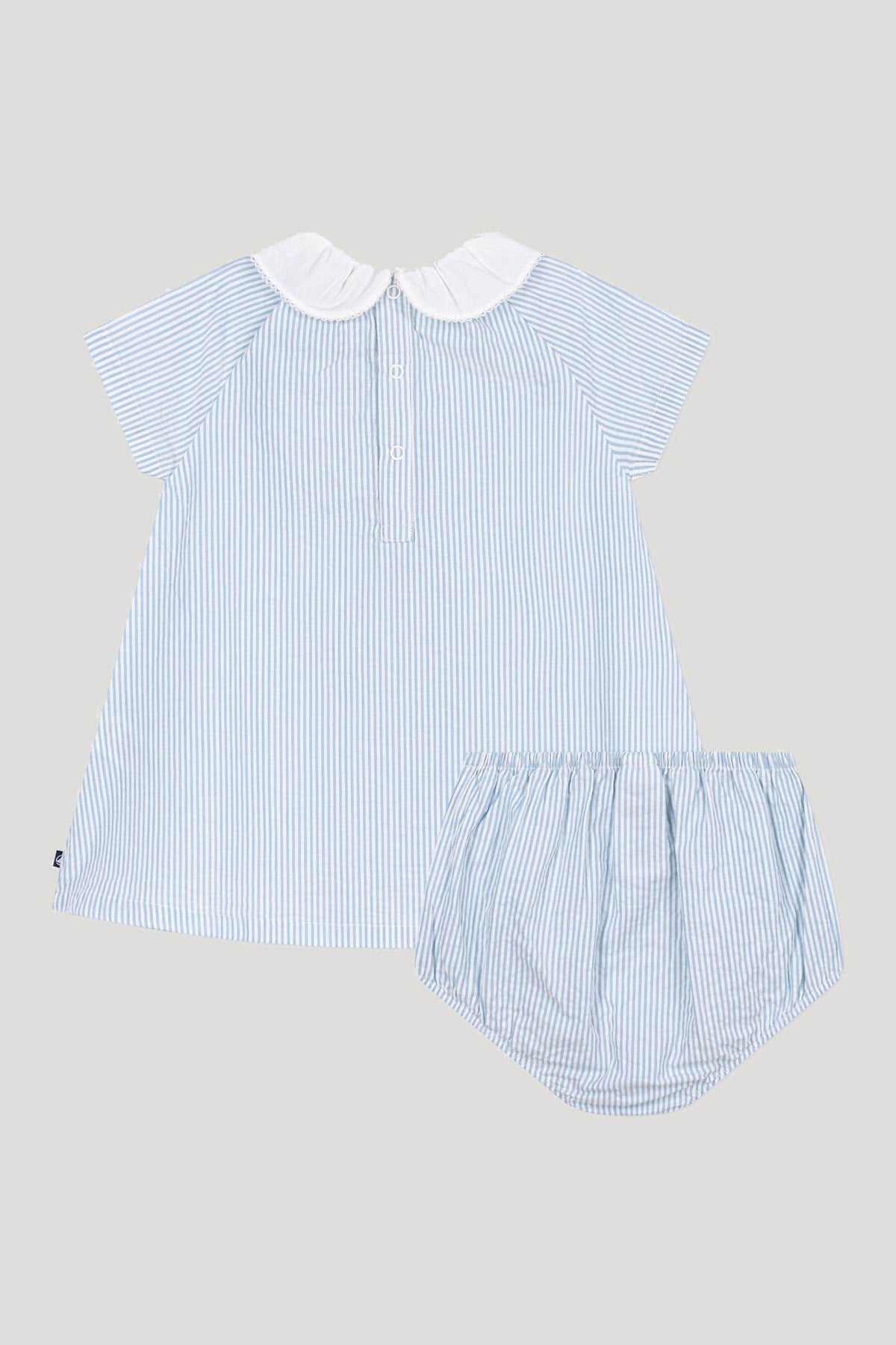 Littlellamas - Celestin Short Sleeve Seersucker Dress in Blue for Baby Girls