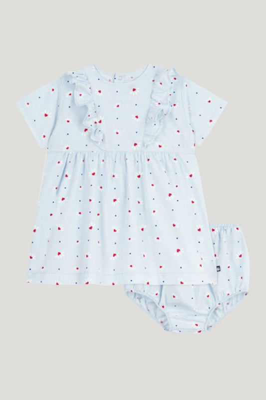 Littlellamas - Baby Girl's Blue Canne Short Sleeve Dress