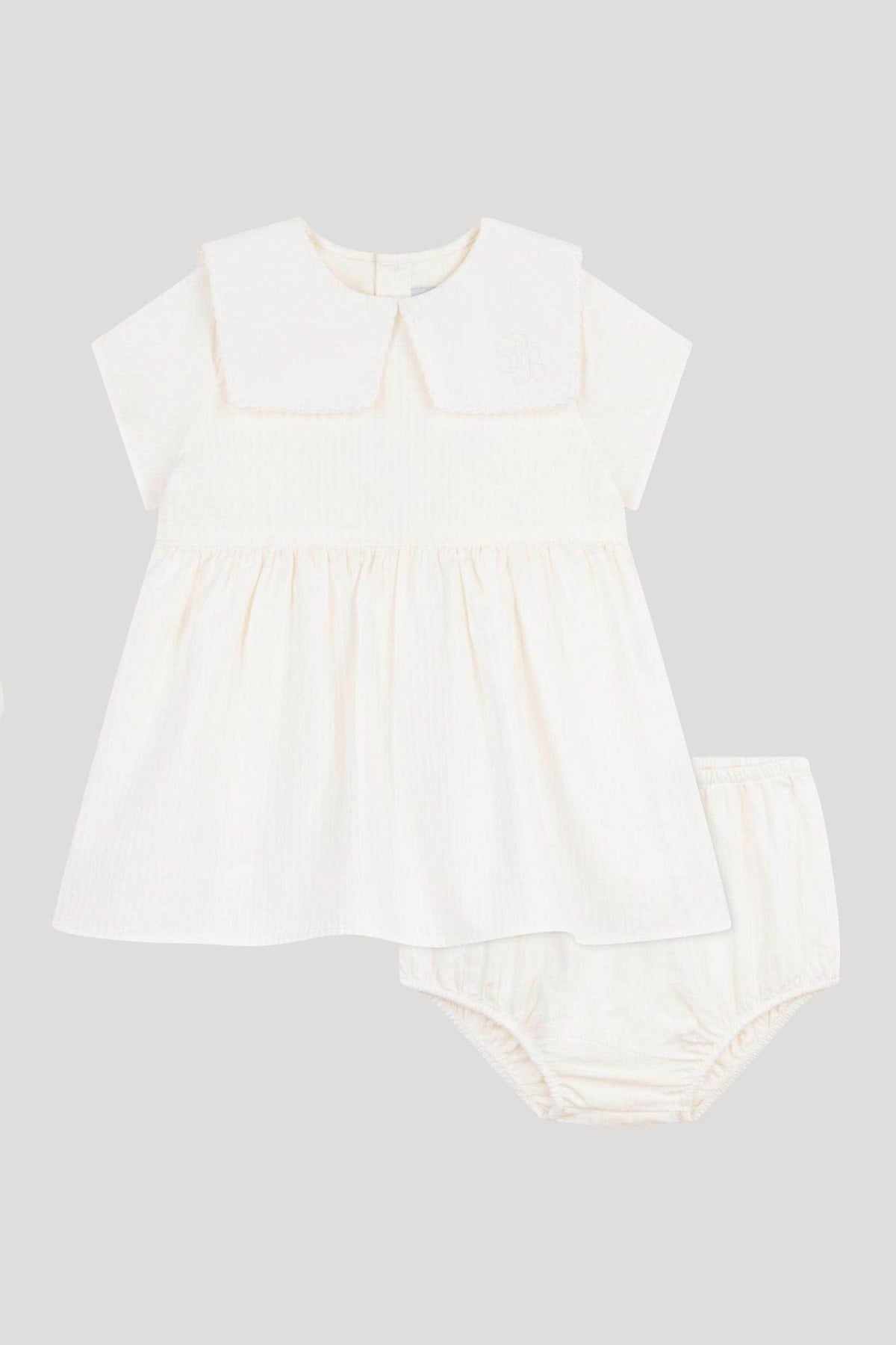Littlellamas - Baby Girl's White Riviere Short Sleeve Dress