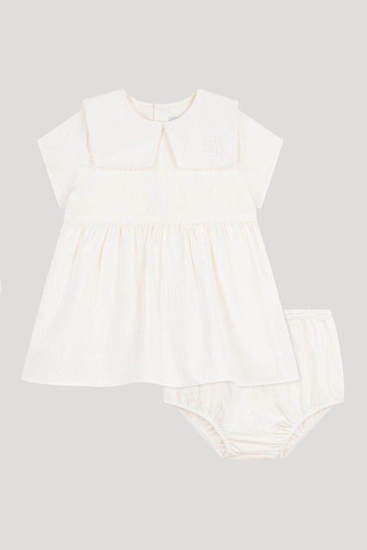 Littlellamas - Baby Girl's White Riviere Short Sleeve Dress