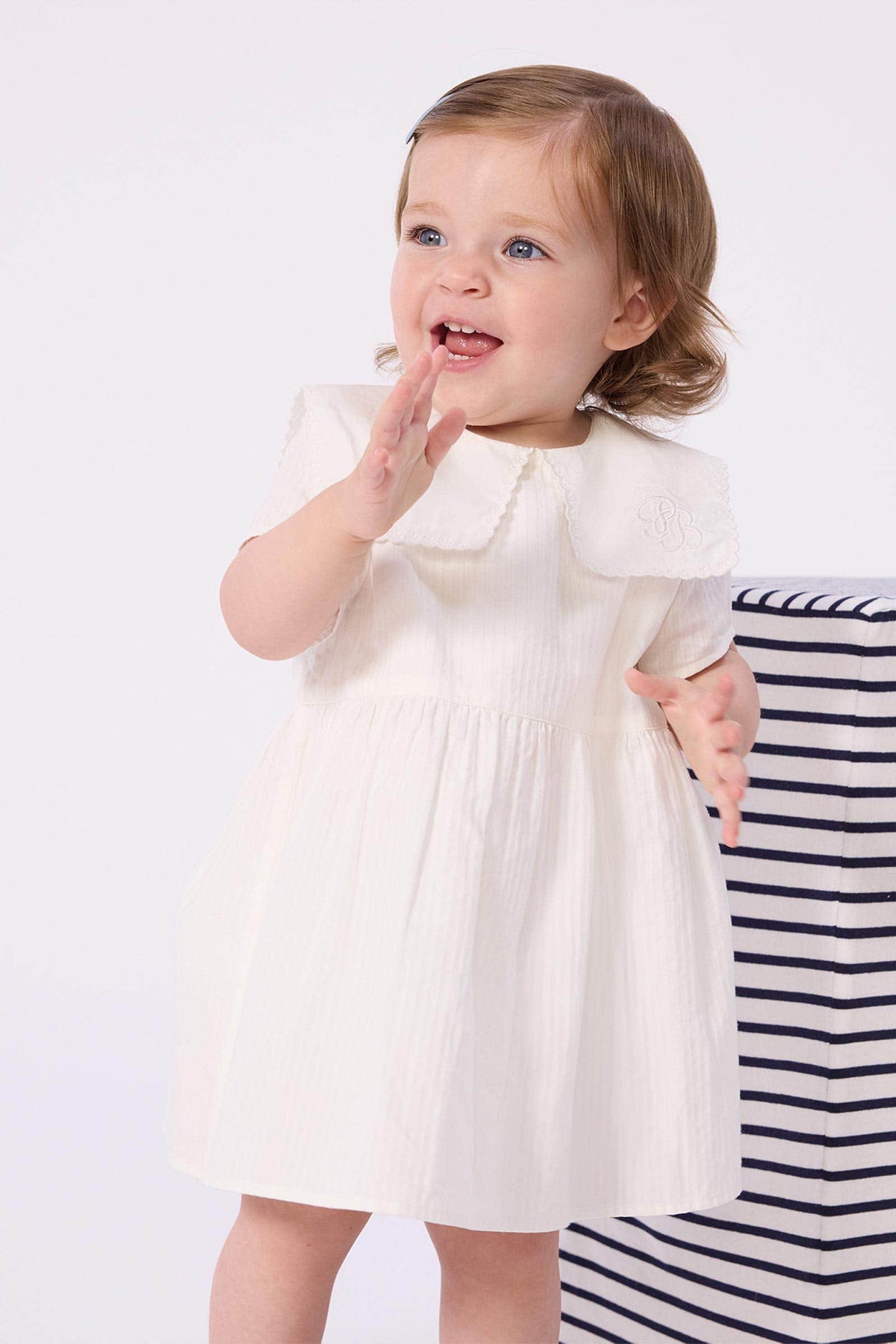 Littlellamas - Baby Girl's White Riviere Short Sleeve Dress