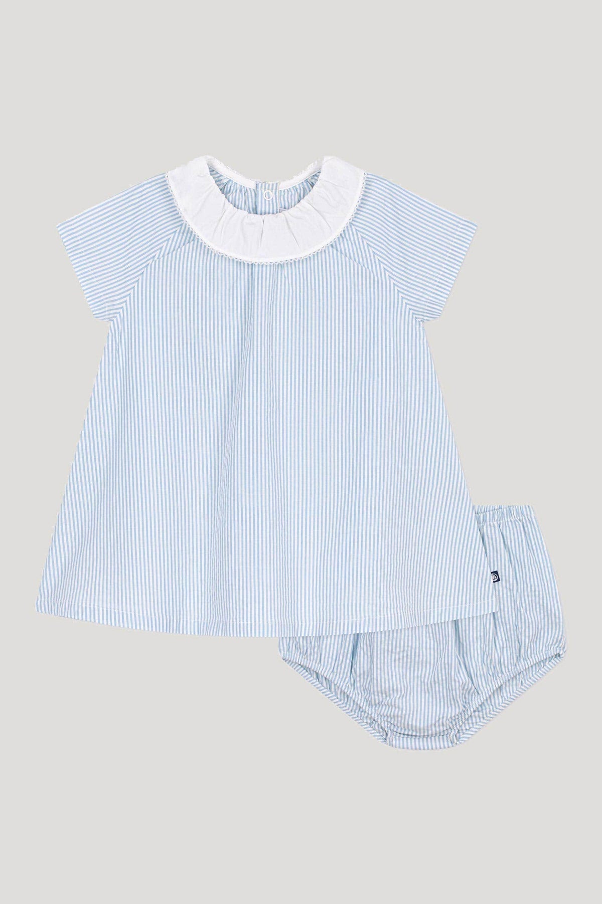Littlellamas - Celestin Short Sleeve Seersucker Dress in Blue for Baby Girls