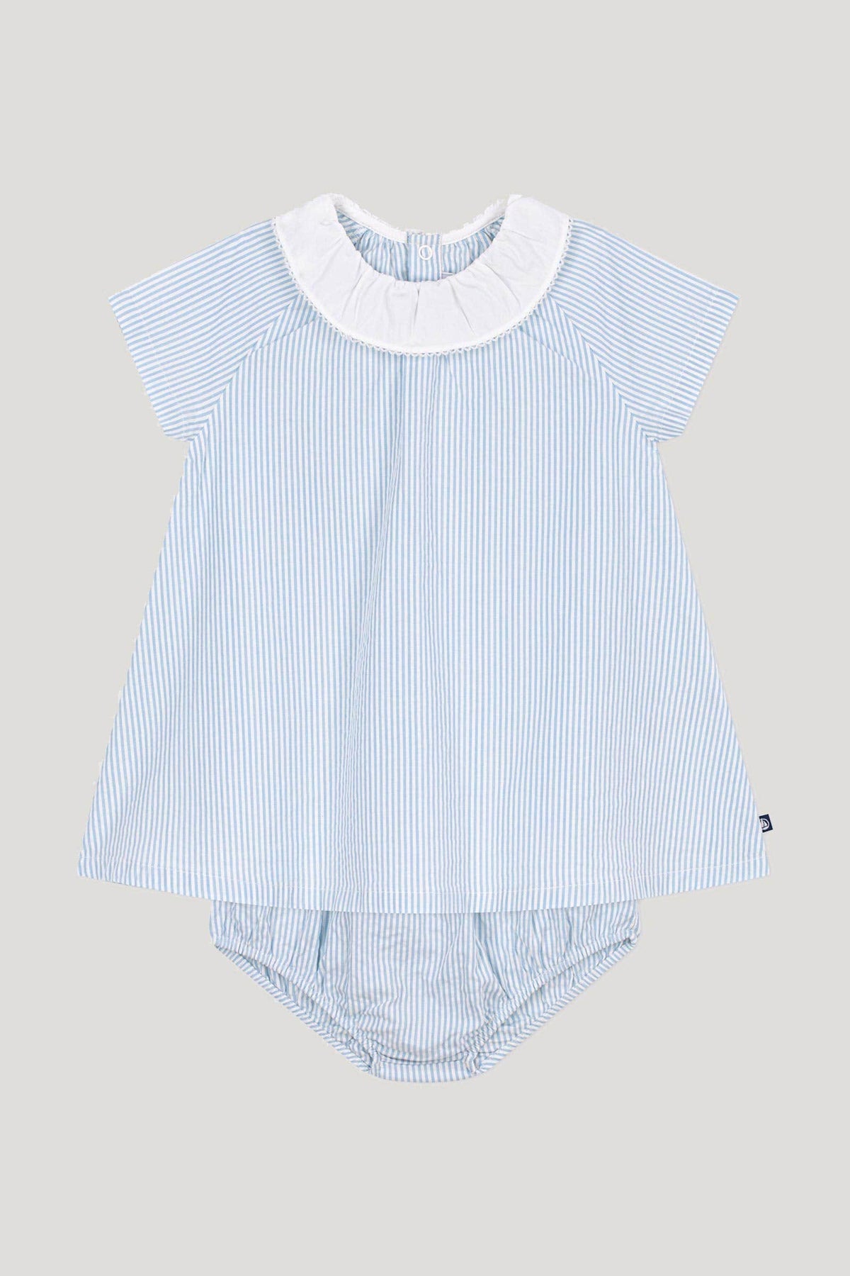 Littlellamas - Celestin Short Sleeve Seersucker Dress in Blue for Baby Girls